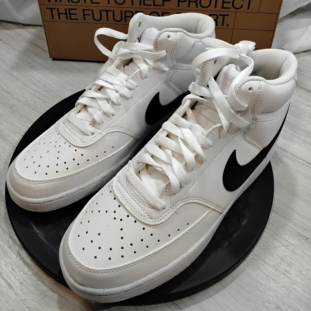 NEW Nike Men's Court Vision Mids White & Black Premium Mid-Top Sneakers SIZE M9